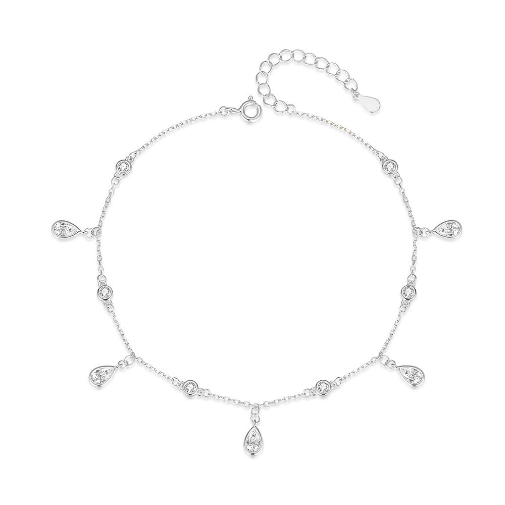 Cavigliera con nappa a goccia d'acqua, esotica e sexy, per donna, in argento, semplice, zircone, versatile, leggera, lusso, puro desiderio, gioielli per i piedi_voghion.com