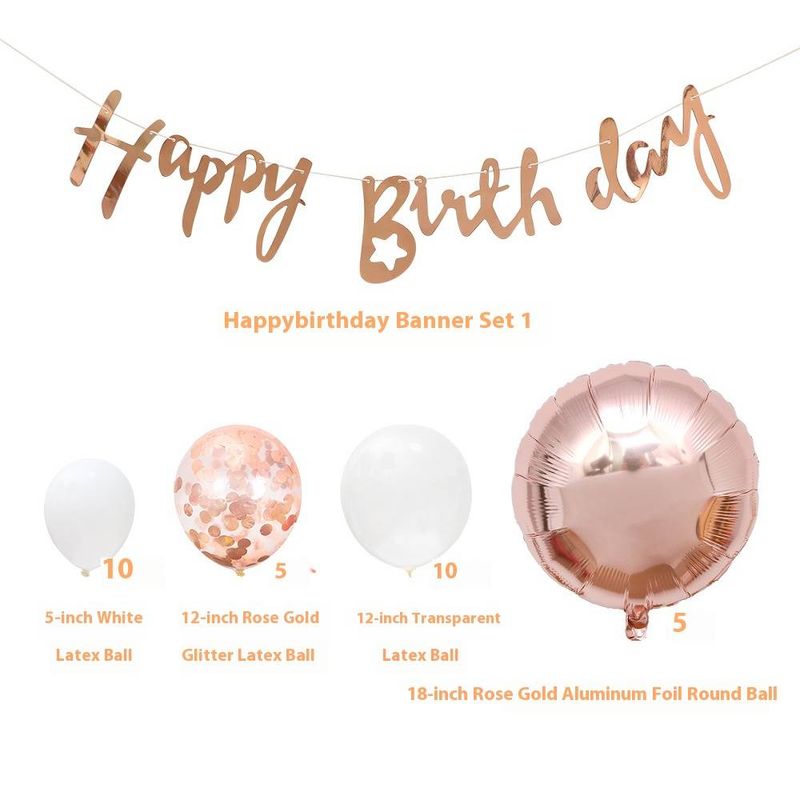 31-Piece Happy Birthday Party Decorations Kit - Rose Gold Foil Balloons, Banners & Party Supplies For Kids_voghion.com