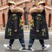 Mother & Kids Boys' Long Down Jacket Winter Warm Hooded Coat With Soft Touch, Korean Style Letter Print, Water-Resistant, 50% White Duck Feather_voghion.com