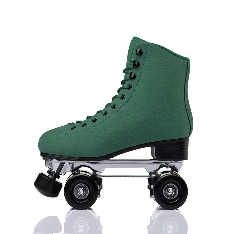 Adult double row roller skates Four wheel PU roller skates green durable breathable comfortable_voghion.com