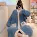 Long haired pajamas for women in winter 2023, sweet cardigan with long sleeves and medium length nightgown, plus size_voghion.com