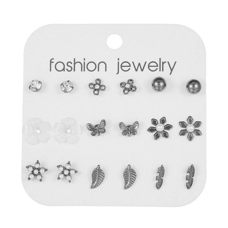 Dziewięć par perłowych kolczyków z motywem motyla w kształcie liścia i pięcioramiennej gwiazdy, w tym samym modelu, kolczyki gwiazd internetu_voghion.com