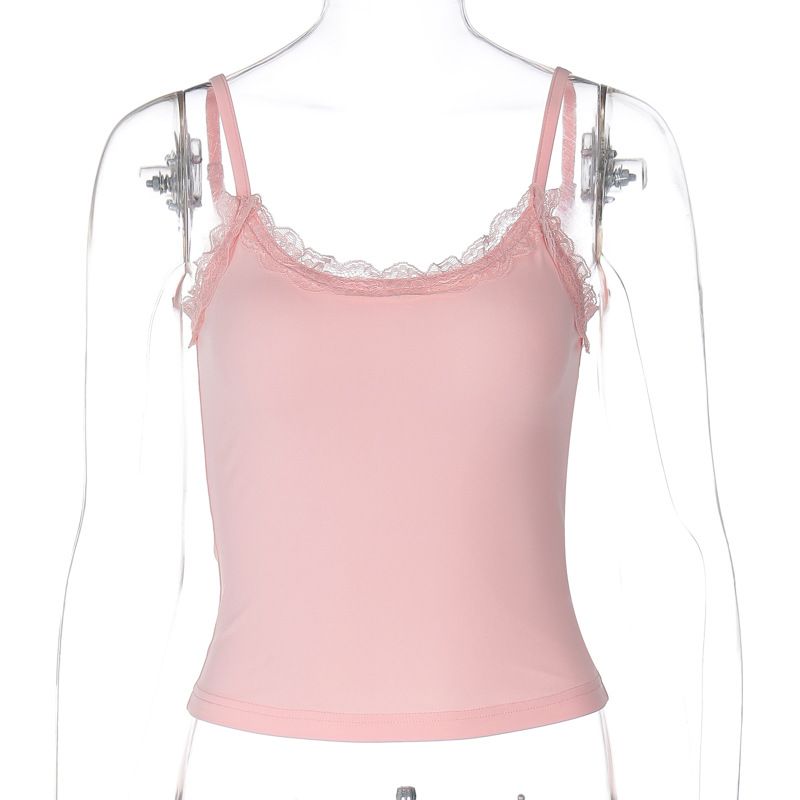 Canotta piccola con spalline sottili in pizzo e colletto con una parola, nuova collezione primavera 2024 da donna_voghion.com