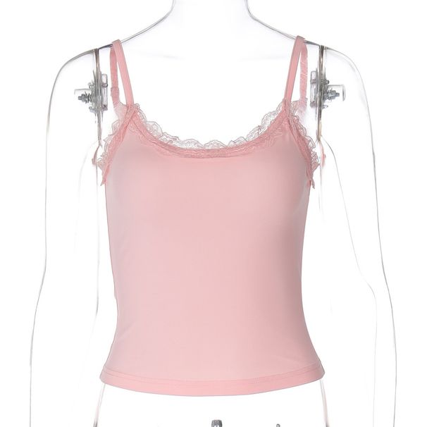 Canotta piccola con spalline sottili in pizzo e colletto con una parola, nuova collezione primavera 2024 da donna_voghion.com