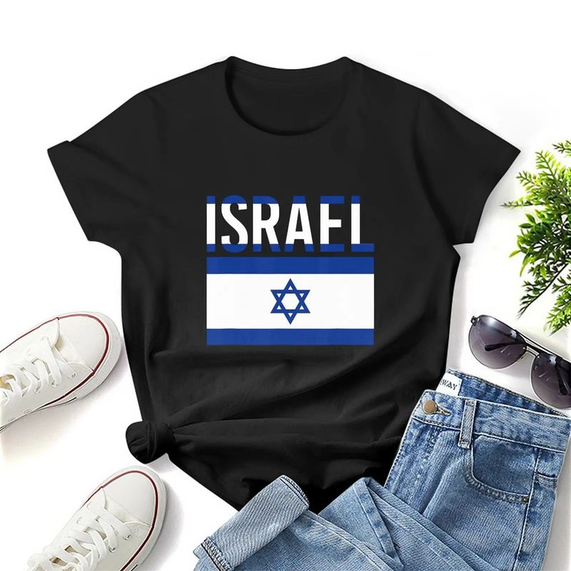 Israel Fändel Israelesch Israel Stolz Patriotesch Ech hunn Israel gär Print T-Shirt Grafik-Shirt Casual Kuerzärmlech Fraen T-Shirt._voghion.com