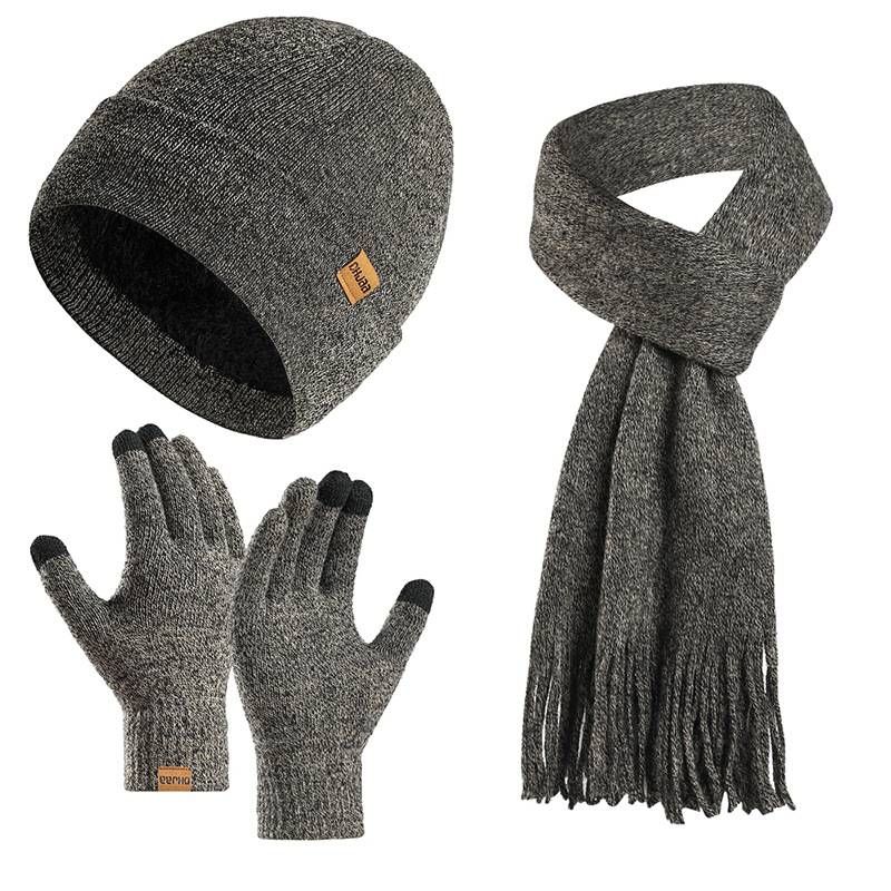 New set of European and American autumn and winter velvet knitted hats, scarves, gloves, men's and women's warm yarn three piece set_voghion.com