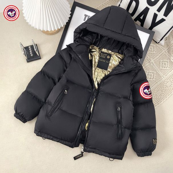 Kids' Black & Gold China Map Puffer Jacket - Faux Fur Trim Hooded Parka, Winter Coat With Glow-in-Dark Details_voghion.com