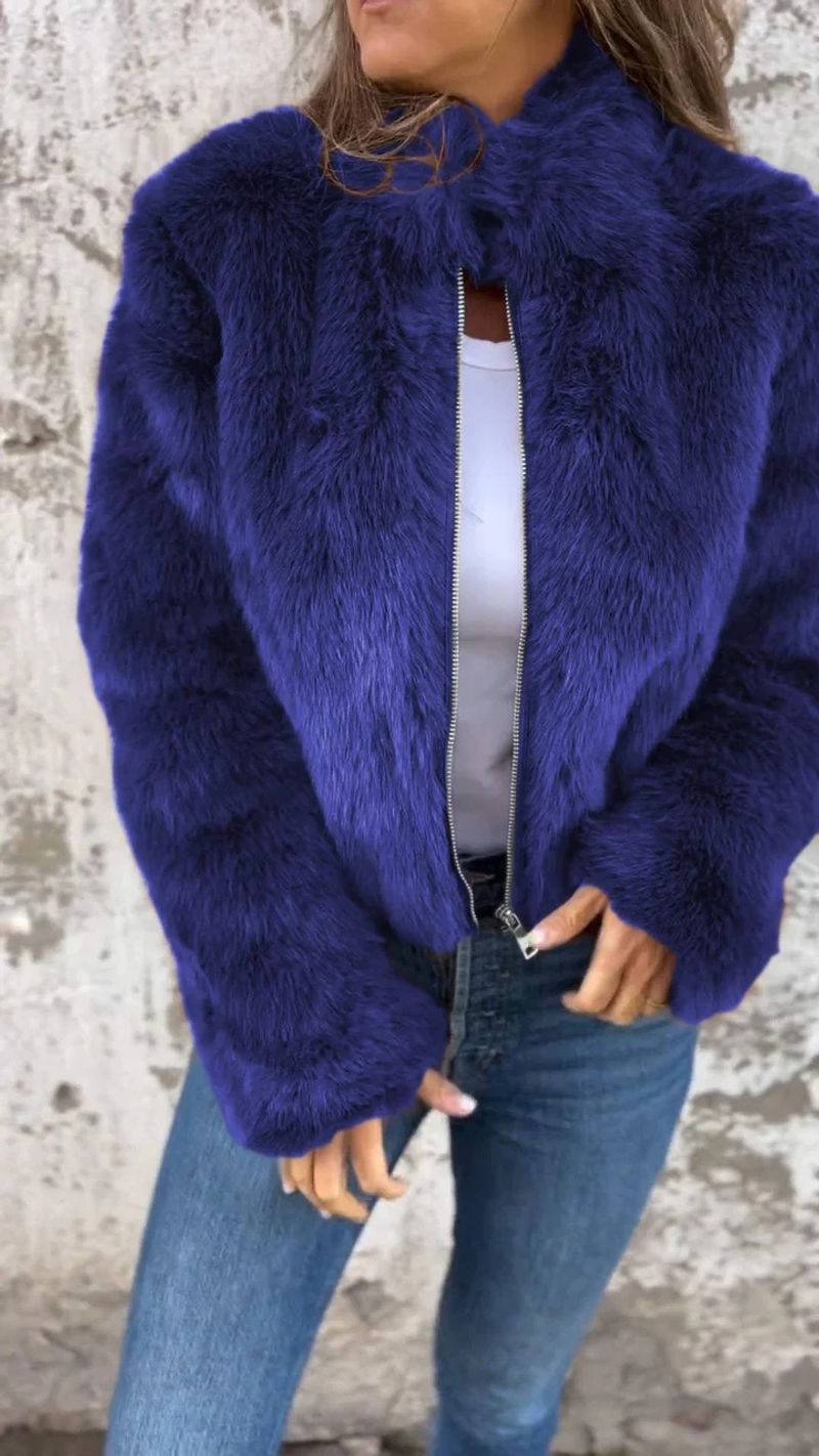 Dameskleding nieuwe herfst en winter dames bont hoge kraag rits casual tops jas_voghion.com