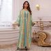 AB473 Elegantes, besticktes Dubai-Jalabiya-Kleid, zweiteiliges Set für Damen – Langärmliger Fledermaus-Kaftan mit Gürtel, Partykleidung im Stil des Nahen Ostens_voghion.com