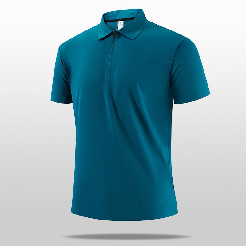 Polo da uomo alla moda, 180 g, ad asciugatura rapida, con mezza zip, modello tinta unita, collo alto, design casual da corsa_voghion.com