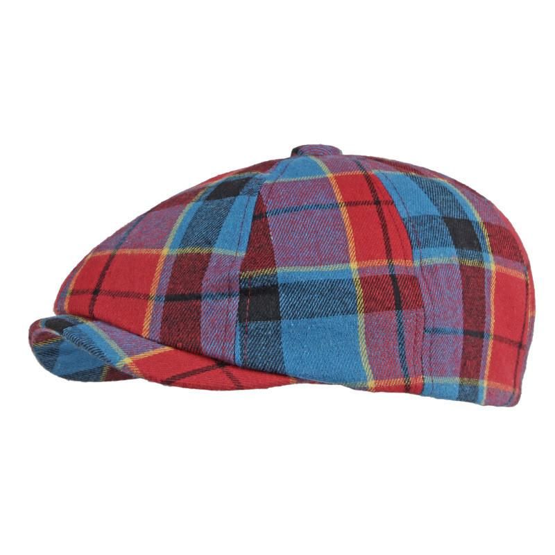 Cotton Spring Summer Patchwork Plaid Newsboy Caps Flat Peaked Cap Men and Women Painter Beret Hats 121_voghion.com