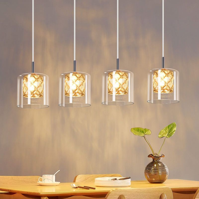 Glitzerlife Pendelleuchte 4 Flammig Esstischlampe Glas - Moderne Hängeleuchte G9 Lang Esszimmerlampe 120CM Höhenverstellbar Kristall Hängelampe Für Wohnzimmer_voghion.com