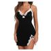 Large Size Erotic Underwear Gathers Sexy Deep V Bow Side Split Slim Suspender Nightdress Set_voghion.com