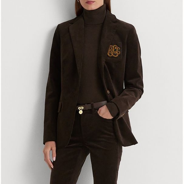 Novo blazer feminino de veludo cotelê dourado Pony Mark Commuting_voghion.com