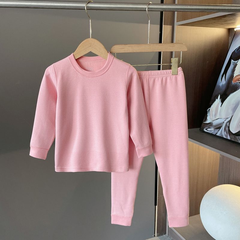 Boys and girls German fleece thermal underwear sets fall and winter small high neck striped children's home wear girls fall clothes and pants_voghion.com