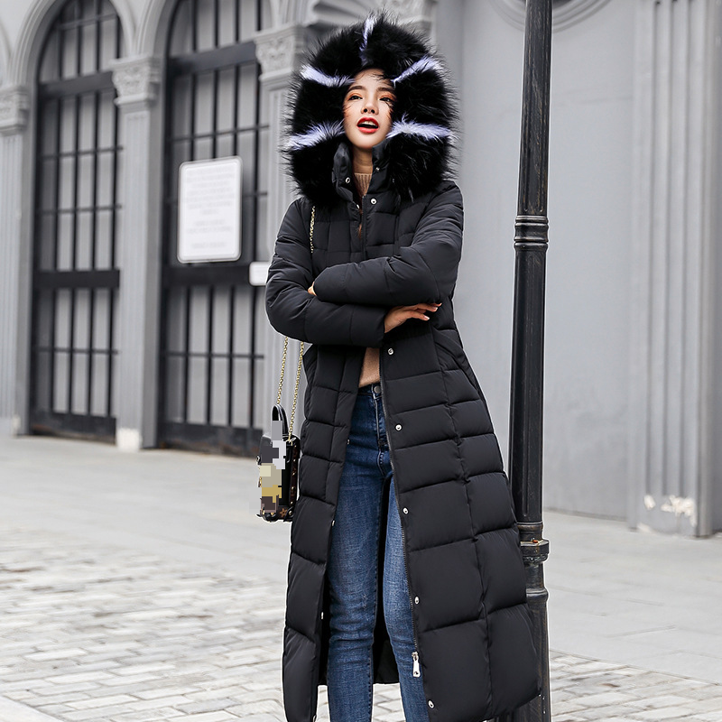 Vêtements pour femmes hiver nouveau manteau en coton pour femmes long au-dessus du genou manteau mince et épais avec grand col en fourrure veste en coton_voghion.com