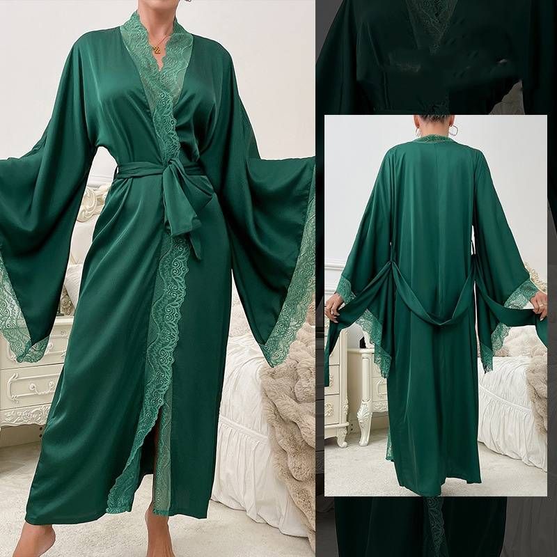 Unterwäsche Neue Satin Pyjamas Frauen Spitze Licht Luxus Langarm Cool Nachthemd Bademantel Hause Kleidung Frauen_voghion.com