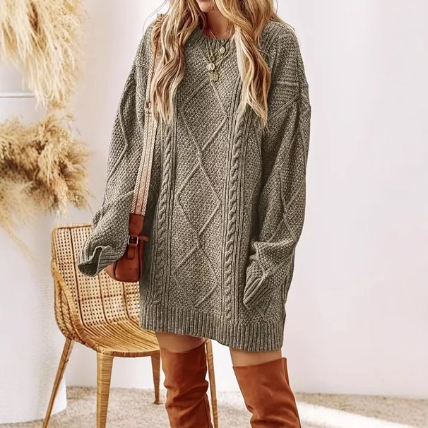 Maglione oversize in maglia a trecce – Drappeggio verde oliva per taglie piccole e grandi (XL-5XL) | Comfort in poliestere di ispirazione vintage_voghion.com