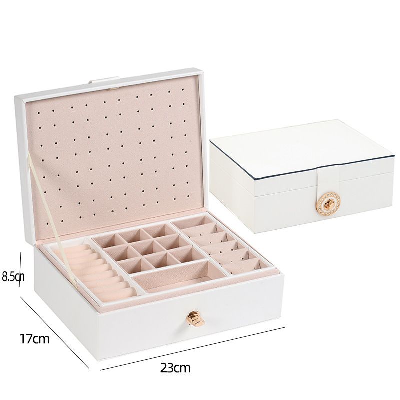 Elegant PU Leather Jewelry Box With Double Layer Storage For Earrings, Rings & Accessories – Stylish & Spacious Organizer_voghion.com