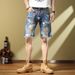 Men's Clothing Denim Shorts Summer Thin Loose Trendy Breeches Ripped Casual Five Point Mid Length Pants_voghion.com