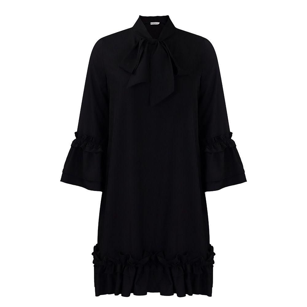Women's clothing loose casual large size ruffle sleeve lace-up solid color_voghion.com