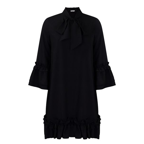 Women's clothing loose casual large size ruffle sleeve lace-up solid color_voghion.com