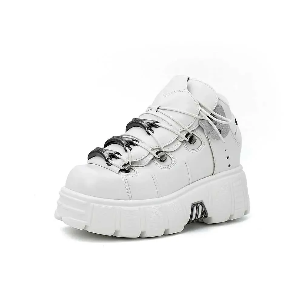 2024 New Punk Style Laces Heel Height 6CM Platform Rock Boots Metal Decoration Womens Sports Shoes T240530_voghion.com