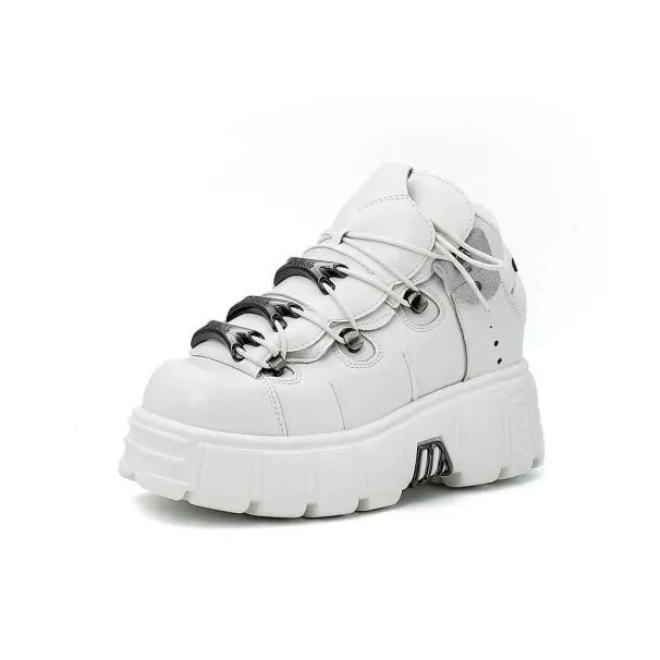 2024 New Punk Style Laces Heel Height 6CM Platform Rock Boots Metal Decoration Womens Sports Shoes T240530_voghion.com