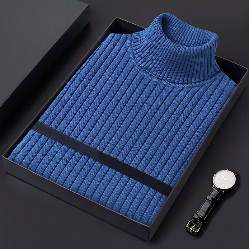 Abbigliamento maschile Autunno e inverno Maglione dolcevita da uomo Maglione sottile spesso a strati di base Maglione a trecce tinta unita da uomo_voghion.com