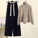 Women's Clothing suit for women new autumn and winter stylish high necked knitted sweater + drawstring drape wide leg pants two piece suit_voghion.com
