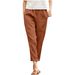 Pantaloni casual in lino e cotone da donna con tasche, vestibilità comoda, gamba dritta, in blu, rosa, verde, verde militare, caramello e rosso vino (S-XXL)_voghion.com