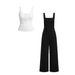 Damenbekleidung 2-teiliges Damen-Set, einfarbig, Weste, Oberteil, Hosenträger, Hose mit weitem Bein, Alltag, Freizeit_voghion.com