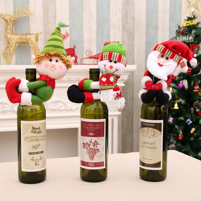 Christmas Home Decorations Christmas Doll Wine Bottle Set Small Wine Bottleneck Hold Wine Bottle Set Ornaments_voghion.com