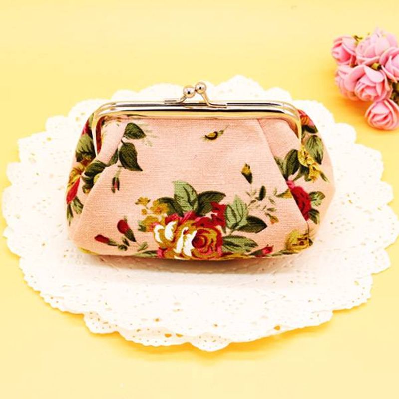 European and American Rose Canvas Zero Wallet Fabric Women's Small Wallet Holding Key Bag Buckle Mouth Gold Bag Pearl Treasure Box_voghion.com