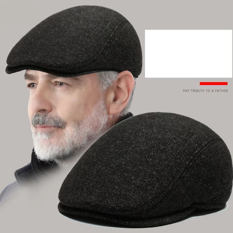 Béret chaud à bords courts pour hommes d'âge moyen et âgés, chapeau décontracté épais avec protection des oreilles, idéal pour le cyclisme en plein air, automne et hiver_voghion.com