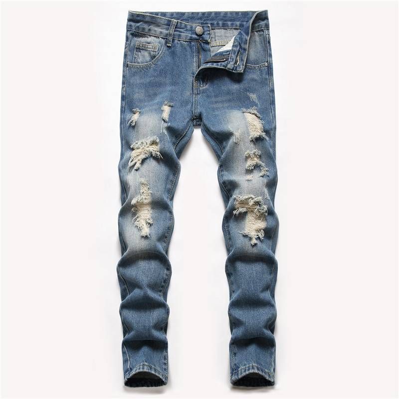 Mutter Kinder Jeans Gerade Bein Zerrissene Hose Gewaschen Nicht Elastisch Mittlere Und Große Kinder Jeans_voghion.com