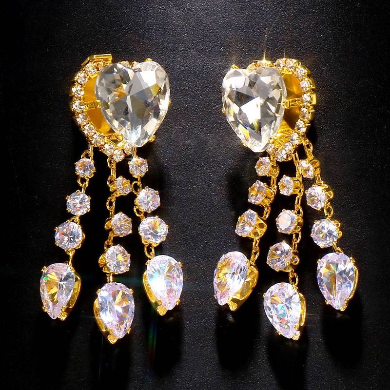 Brincos com pingente de borla de amor personalizado com clipe de orelha de água, acessórios de temperamento_voghion.com