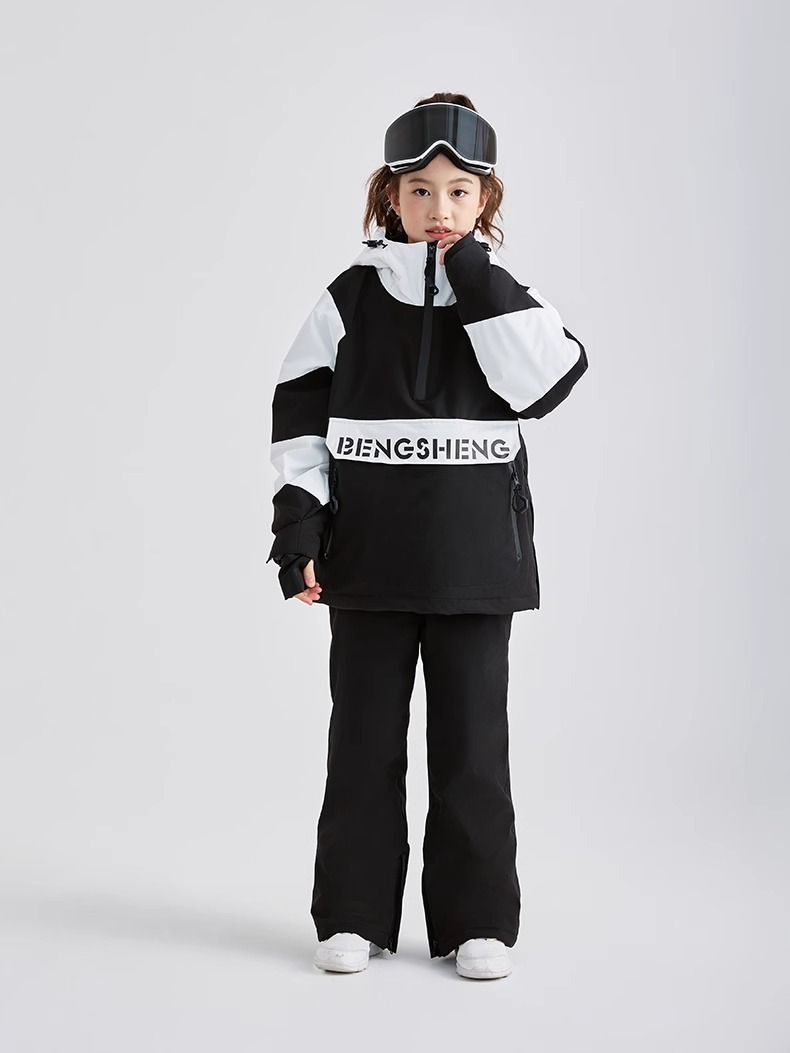 Kids' Waterproof Ski Suit Set – Winter Snow Jacket & Pants For Boys & Girls, Windproof & Thermal Skiing Outfit (Black & White Panda Design)_voghion.com