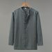 Langarmhemd Herren Retro Lose Baumwolle und Leinen Button Up Stehkragenhemd Herrenmantel_voghion.com