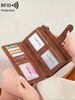 Womens Solid Color Long Wallet Fashionable PU Leather Zipper Wallet With Wrist Strap Multi-functional Card Holder For Daily Use, RFID Blocking Wallets_voghion.com