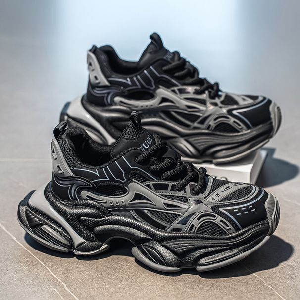 Men's Shoes 2026 New Winter Mesh Breathable Versatile Casual Sports Shoes Black Explosive Street Thick Sole Height Increasing Dad Shoes_voghion.com