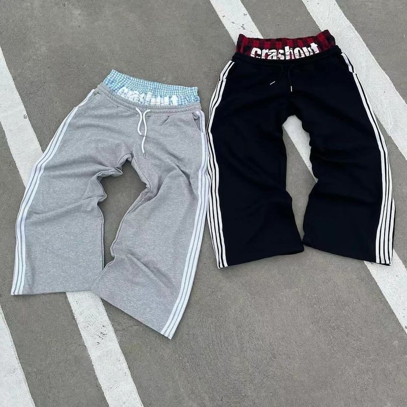 Vêtements pour femmes Hip Hop Street Double taille Casual Pantalons de sport à rayures High Street Fashion All Match_voghion.com
