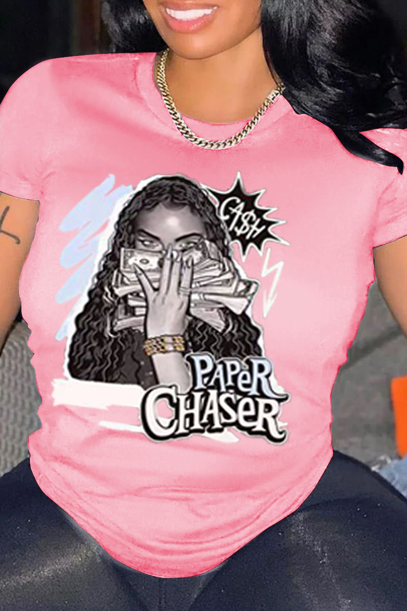 Women's clothing cartoon printing large size round neck width_voghion.com