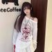 2081fs American Style Graffiti Print T-Shirt For Women New Thin Sunscreen Cover-U Loose Fit Off-Shoulder Long Sleeve_voghion.com