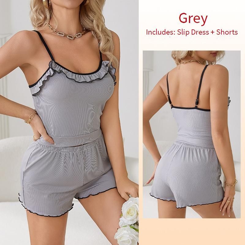 Women's Sleepwears Sexy Pajamas Lace Suspenders Shorts Suit Home Clothes Two Piece Set_voghion.com