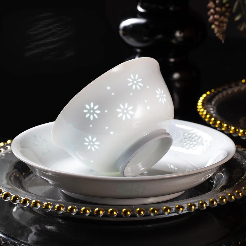 Pure White Porcelain Dinnerware Set Premium Translucent Bone China 10 Piece Round Bowl Plate Set_voghion.com