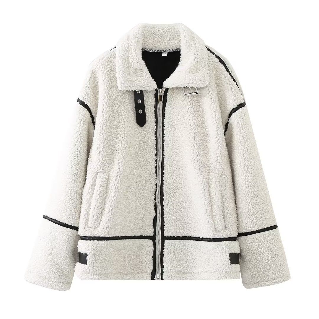 Women's Lamb Wool Coat , Motorcycle Fur All-in-one Motorcycle Thickened Jacket For Women_voghion.com