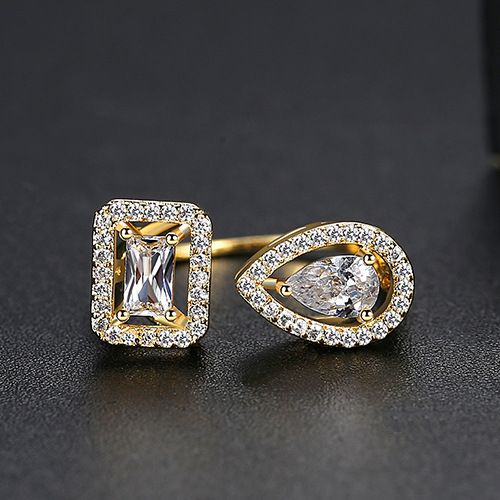 Women's Jewelry Geometric Open Ring With Zircon, Elegant Minimalist Design, Copper Base Rhodium/K Gold Plated_voghion.com