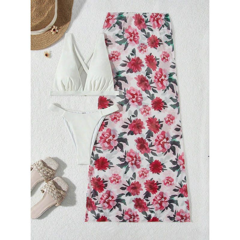 2025 Nowy drukowany strój kąpielowy plażowy trzyczęściowy zestaw dla kobiet, strój kąpielowy bikini na gorące wiosenne wakacje_voghion.com