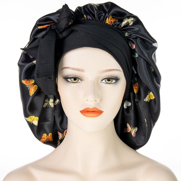 Unisex Hair Care Wide Brim Long Tail Extra Large Shower Cap Fashion Print Ladies Large Satin Night Cap_voghion.com